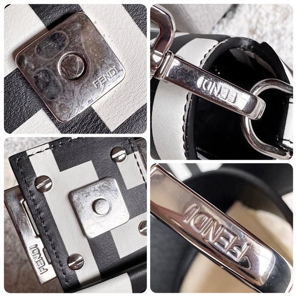 Fendi X Marc Jacobs Vitello Logo Print Medium Baguette White Black Shoulder Bag - Picture 6 of 15